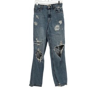 Free People Jeans Curvy Straight Leg Women Size 29 Blue Distressed High‎ Rise